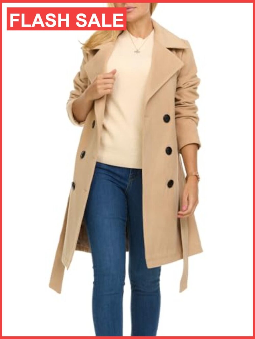Double-Breasted Faux Wool Trench Coat - Long Winter Coat - Picture 2 of 7